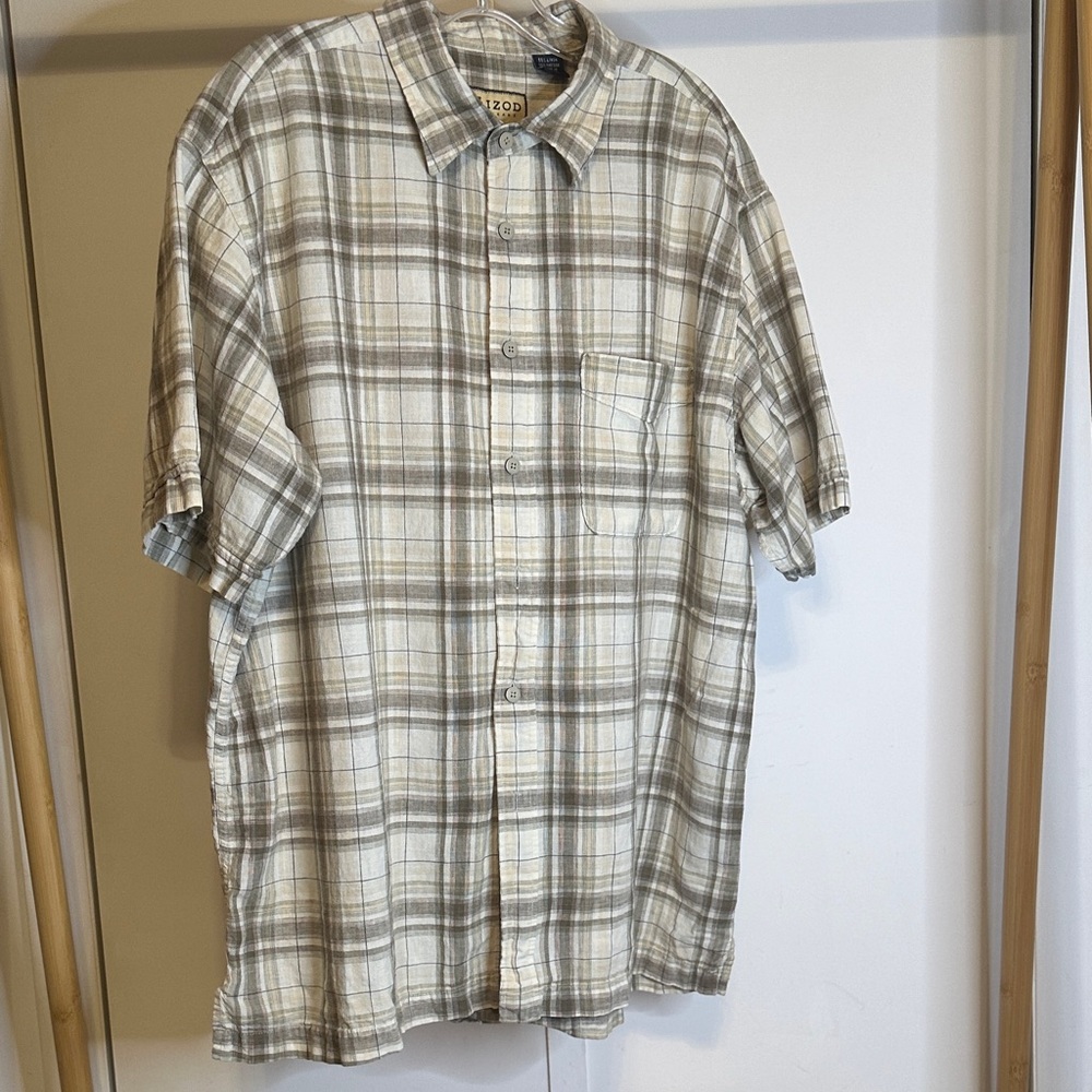 Izod Men's Casual Plaid Shirt‎ - Beige and Gray